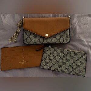 Fashionable Brown & Beige Canvas Crossbody Wallet Trio